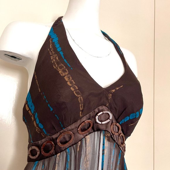 Robbie Bee VINTAGE 1970s tie dye Silk Halter Maxi boho Dress Burning Man Rave - Picture 5 of 14